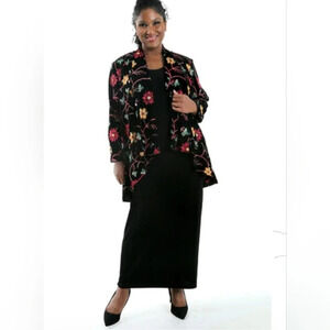 Velvet Floral Embroidered Cardigan Multicolored Open Drapey 1X Whimsical